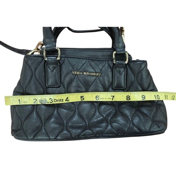 Vera Bradley Black Quilted Leather Mini Bag Crossbody Top Handle Chic Everyday - Picture 13 of 16